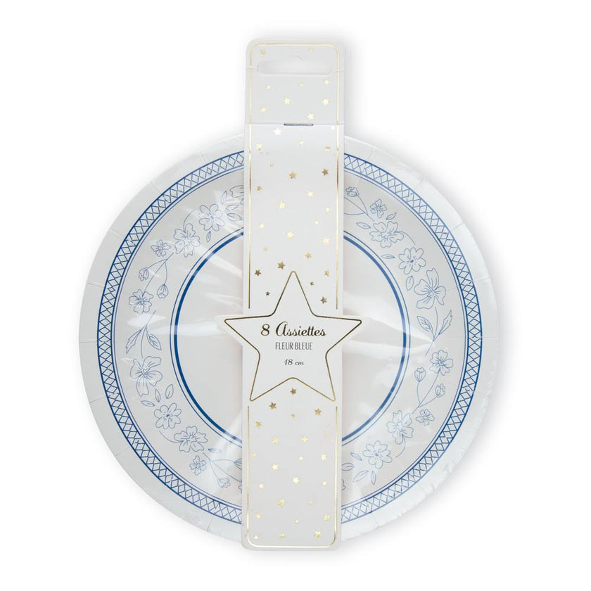 ASSIETTES A DESSERT FESTONNEES FLEUR BLEUE 18CM X 8