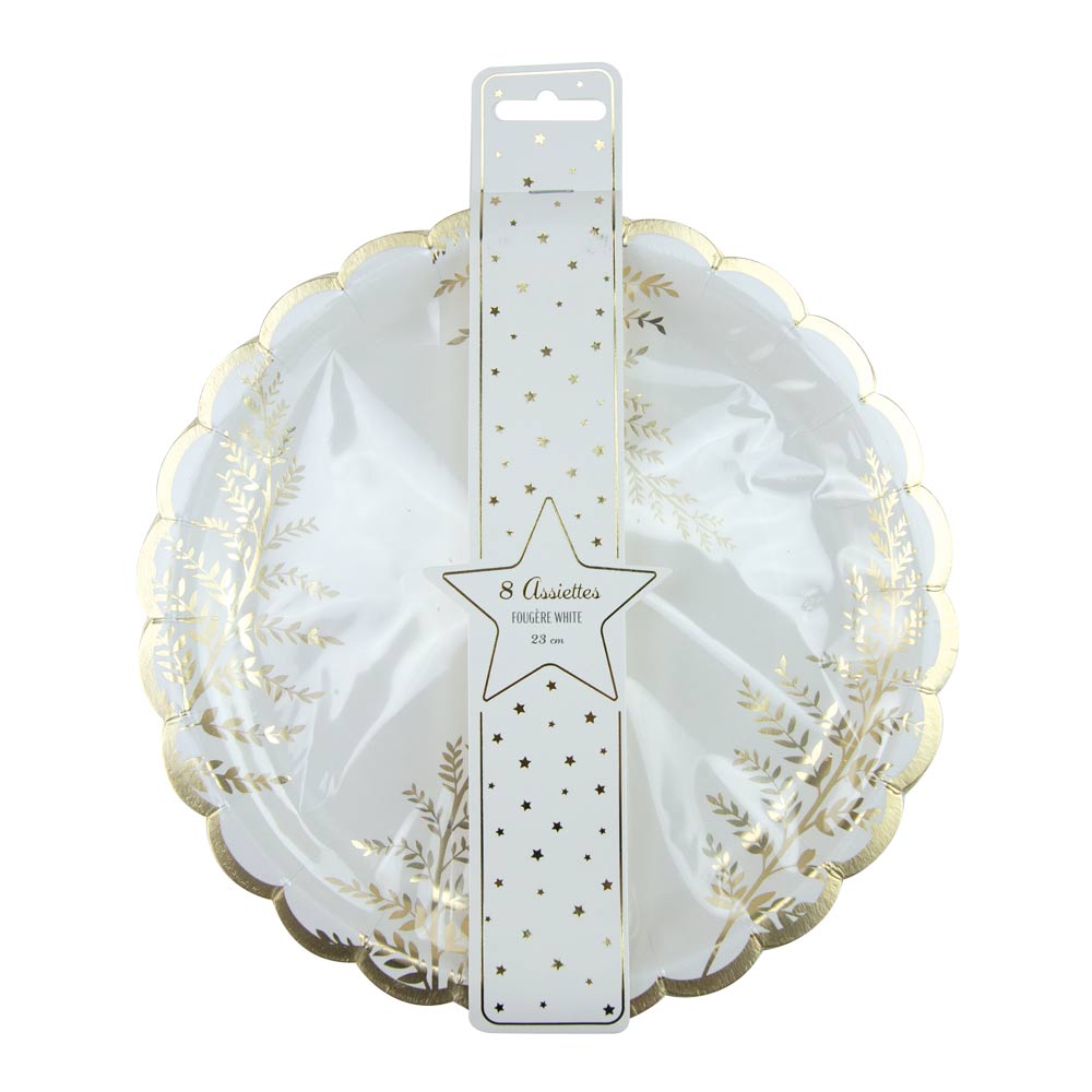 ASSIETTES FESTONNEES 23CM FOUGERE WHITE X 8