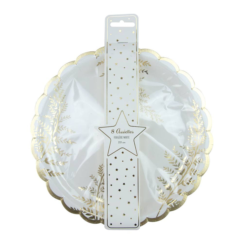 ASSIETTES FESTONNEES 23CM FOUGERE WHITE X 8