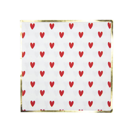 SERVIETTES 33X33CM COEURS ROUGES X 16