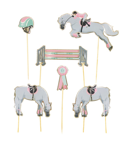 SET DE 6 DECORATIONS CHEVAL D'AMOUR POUR GATEAUX