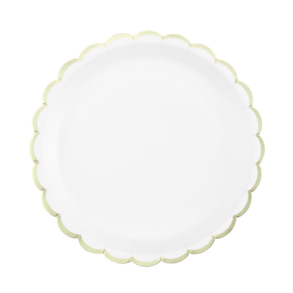 ASSIETTES FESTONNEES 23CM BLANCHES ET OR X 8