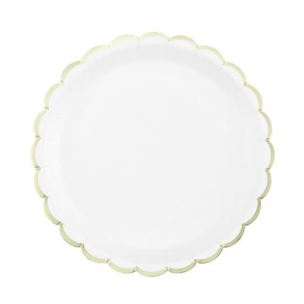 ASSIETTES FESTONNEES 23CM BLANCHES ET OR X 8
