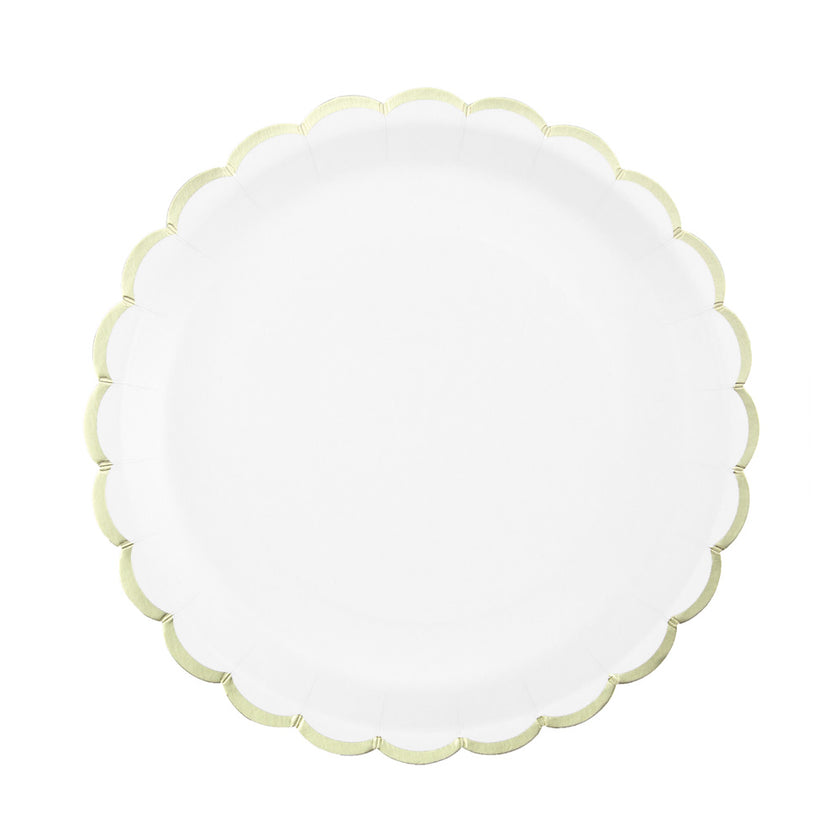 ASSIETTES FESTONNEES 23CM BLANCHES ET OR X 8