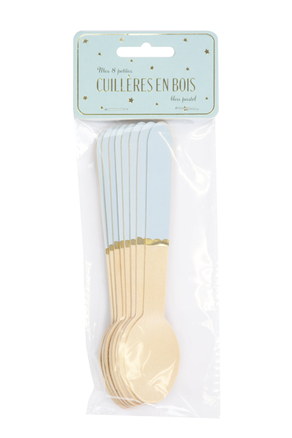 PETITES CUILLERES EN BOIS BLEU PASTEL X 8