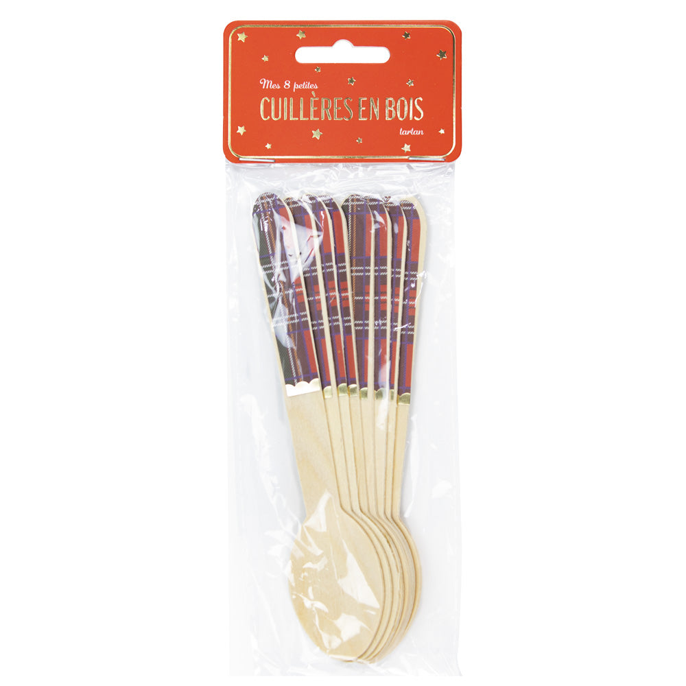 PETITES CUILLERES EN BOIS TARTAN X 8