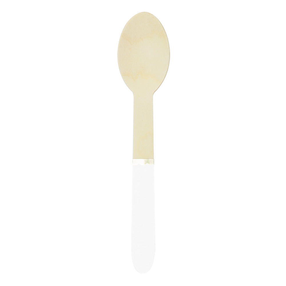 PETITES CUILLERES EN BOIS BLANCHES ET OR X 8