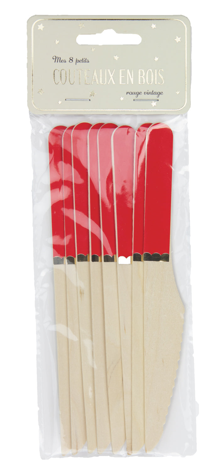 PETITS COUTEAUX EN BOIS ROUGE ET OR X 8