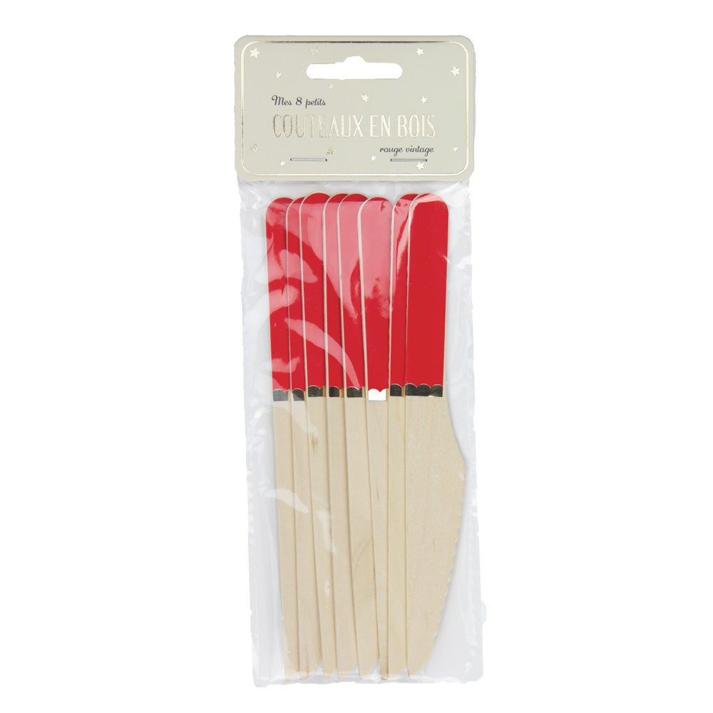 PETITS COUTEAUX EN BOIS ROUGE ET OR X 8