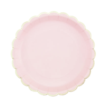 ASSIETTES FESTONNEES 23CM ROSE PASTEL ET OR X 8