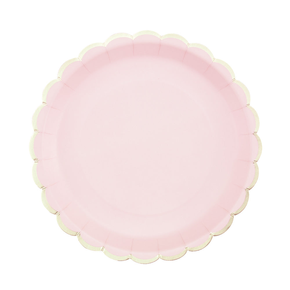 ASSIETTES FESTONNEES 23CM ROSE PASTEL ET OR X 8