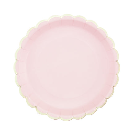 ASSIETTES FESTONNEES 23CM ROSE PASTEL ET OR X 8
