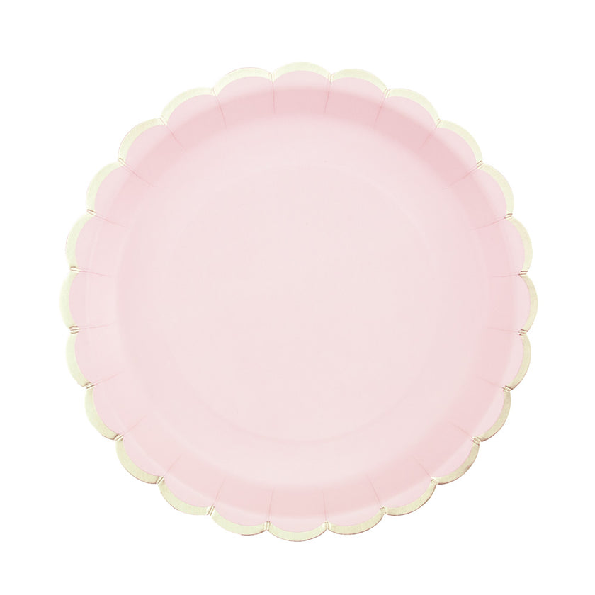 ASSIETTES FESTONNEES 23CM ROSE PASTEL ET OR X 8