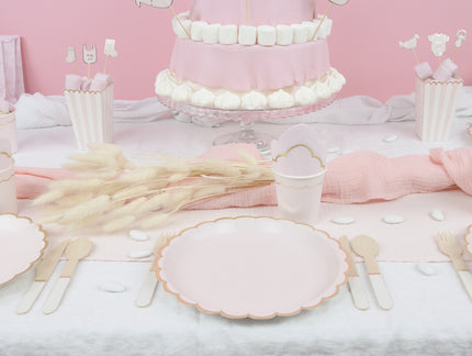 ASSIETTES FESTONNEES 23CM ROSE PASTEL ET OR X 8