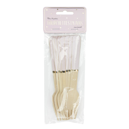 PETITES FOURCHETTES EN BOIS ROSE PASTEL X 8