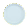ASSIETTES FESTONNEES 23CM BLEU PASTEL ET OR X 8