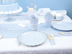 ASSIETTES FESTONNEES 23CM BLEU PASTEL ET OR X 8