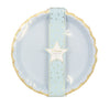 ASSIETTES FESTONNEES 23CM BLEU PASTEL ET OR X 8