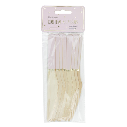 PETITS COUTEAUX EN BOIS ROSE PASTEL X 8