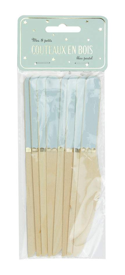 PETITS COUTEAUX EN BOIS BLEU PASTEL X 8