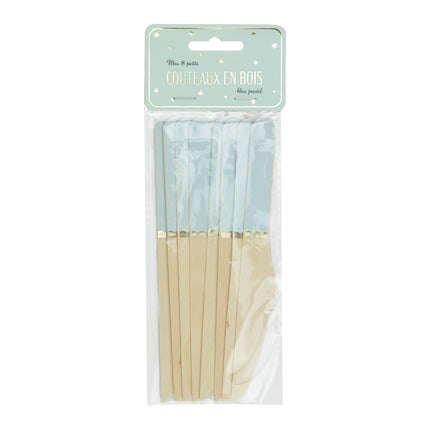 PETITS COUTEAUX EN BOIS BLEU PASTEL X 8