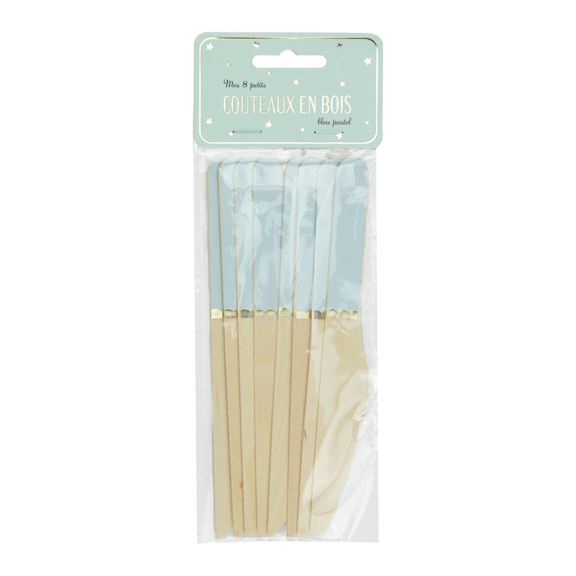 PETITS COUTEAUX EN BOIS BLEU PASTEL X 8