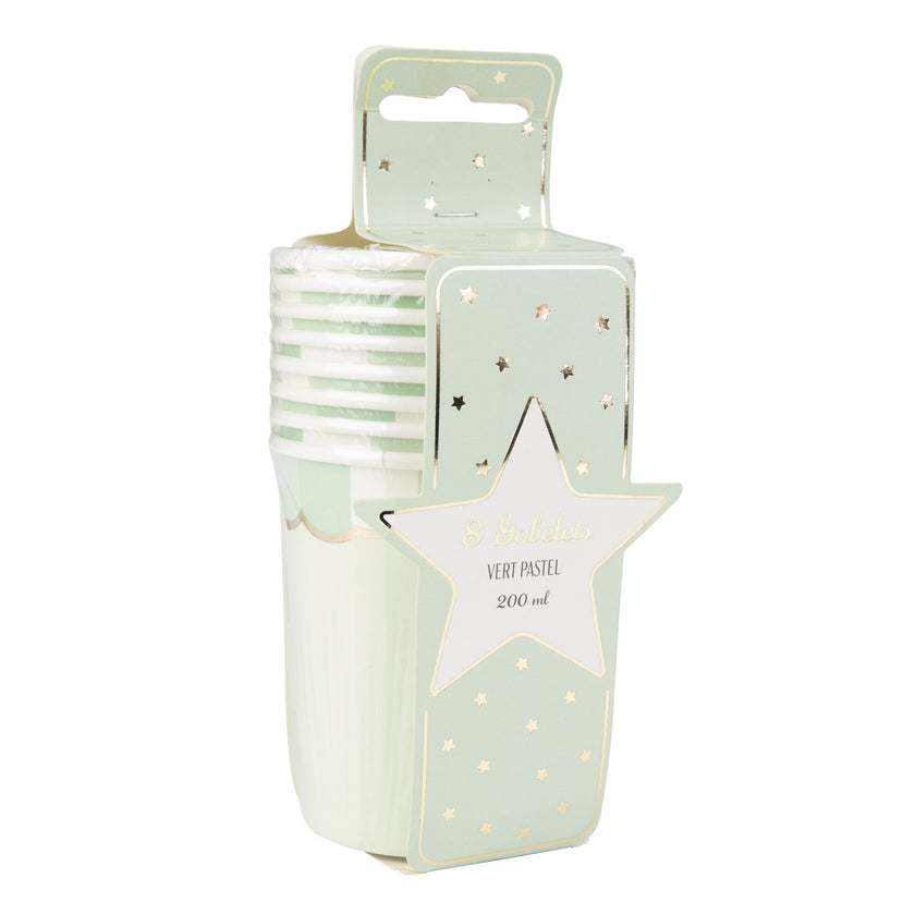 GOBELETS FESTONNES 200ML VERT PASTEL X 8