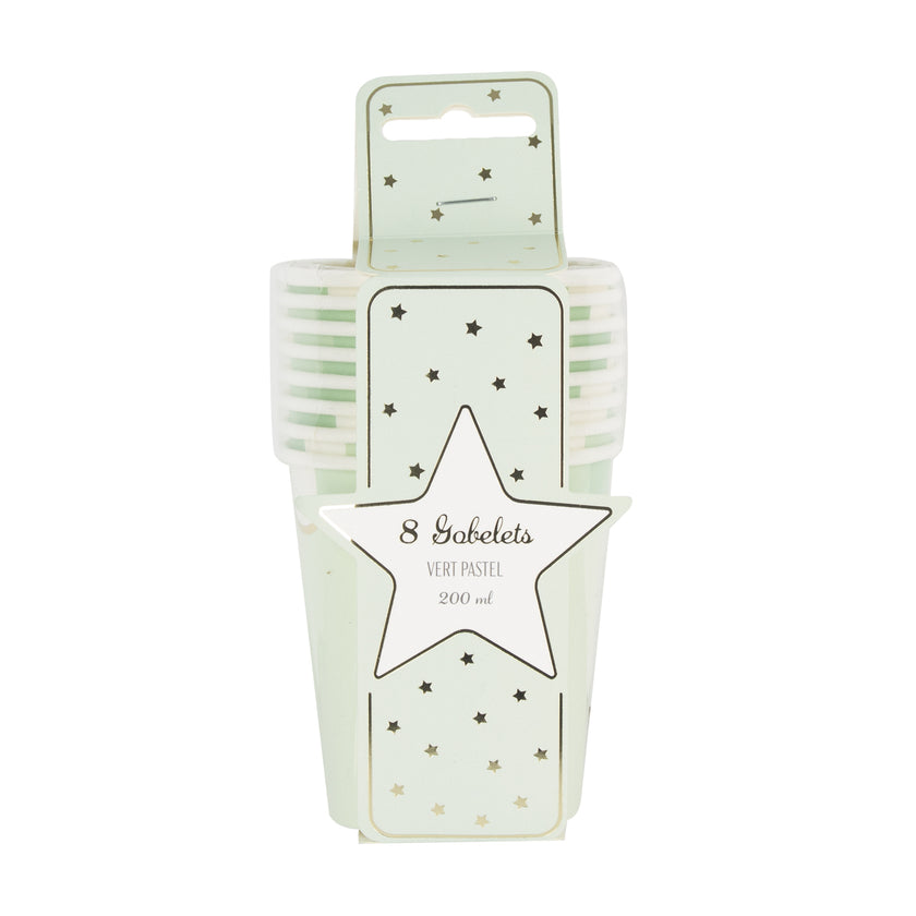 GOBELETS FESTONNES 200ML VERT PASTEL X 8