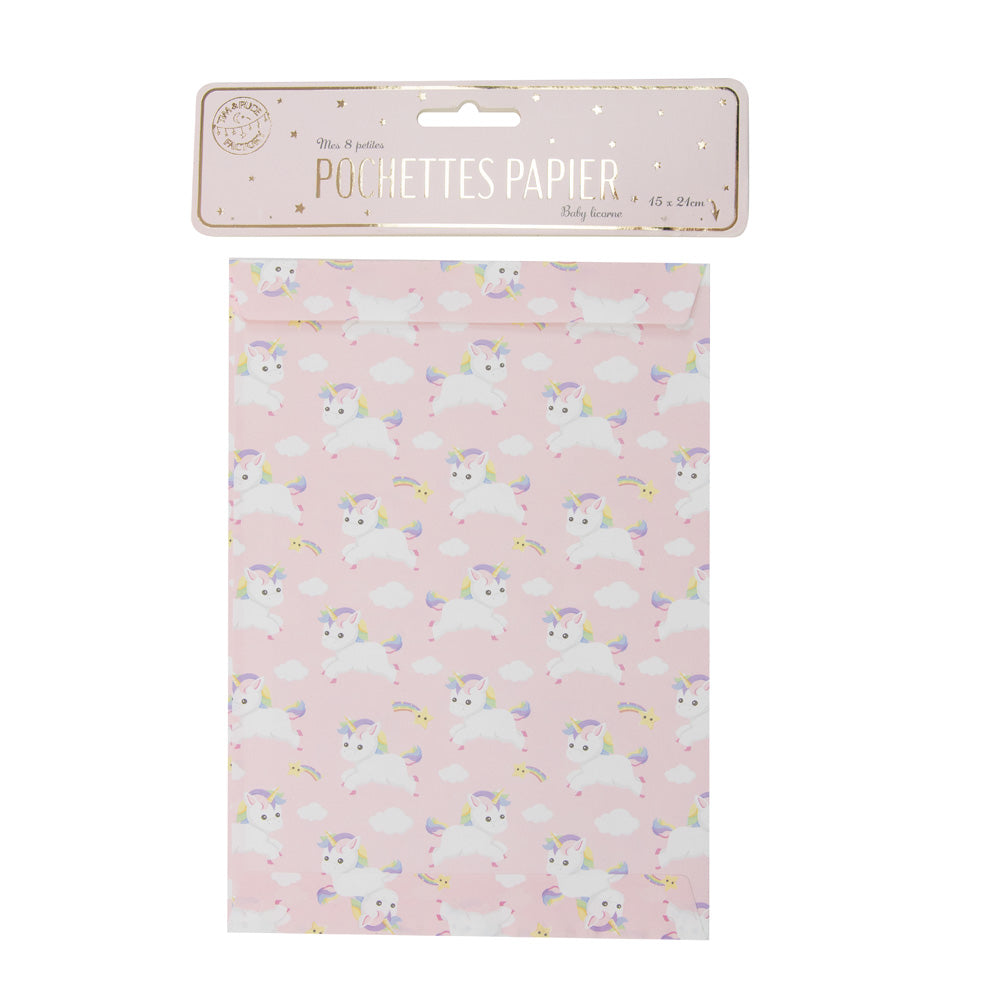 POCHETTES PAPIER BABY LICORNE X 8PCS