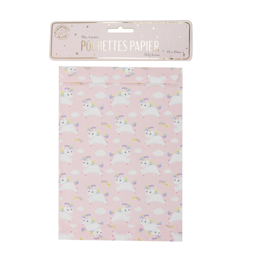 POCHETTES PAPIER BABY LICORNE X 8PCS