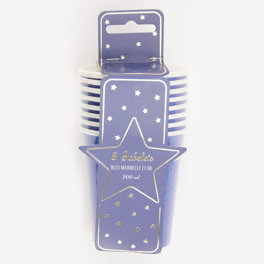 GOBELETS FESTONNES 200ML BLEU MAJORELLE ET OR X 8