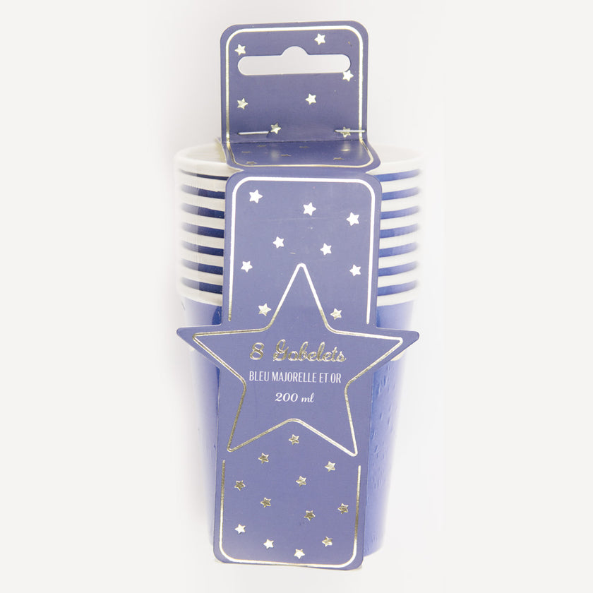 GOBELETS FESTONNES 200ML BLEU MAJORELLE ET OR X 8