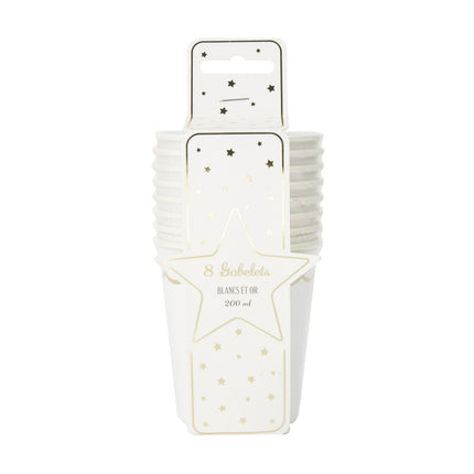 GOBELETS FESTONNES 200ML BLANCS ET OR X 8