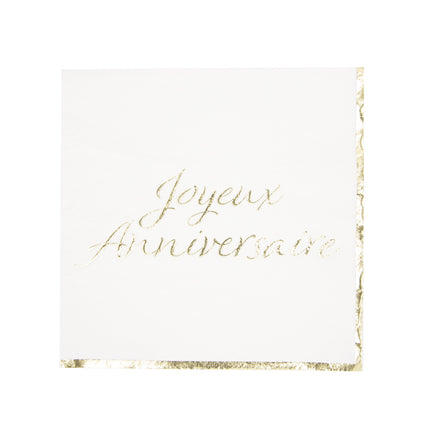 SERVIETTES 33X33CM JOYEUX ANNIVERSAIRE OR X 16