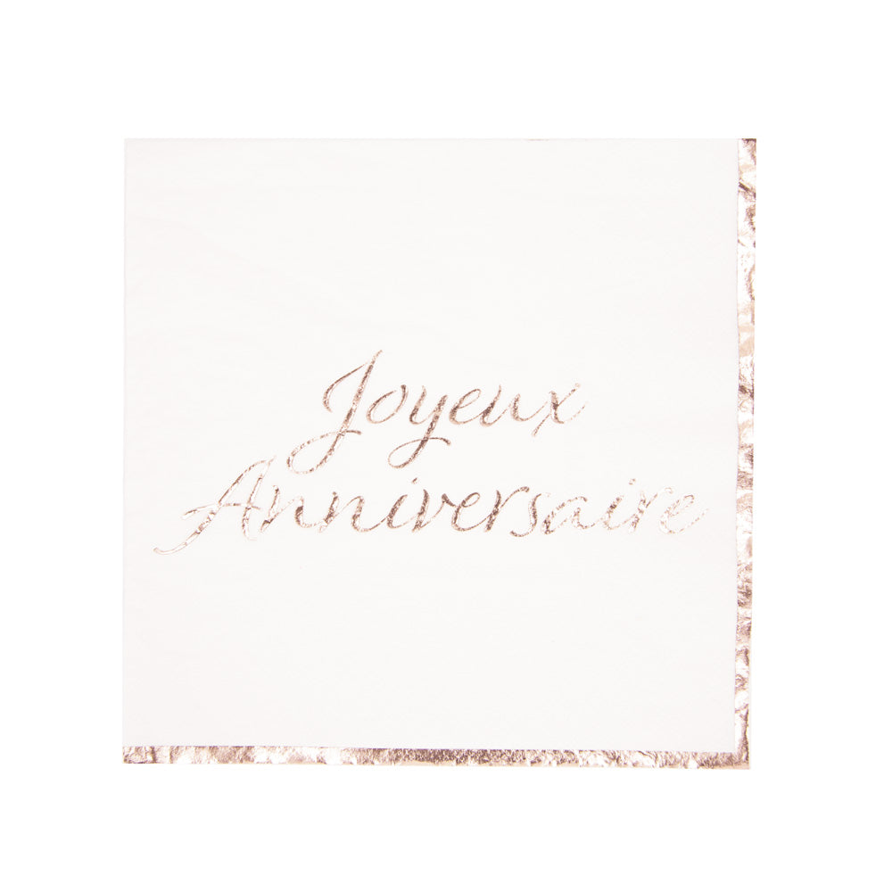 SERVIETTES 33X33CM JOYEUX ANNIVERSAIRE ROSE GOLD X 16