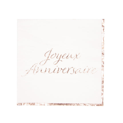 SERVIETTES 33X33CM JOYEUX ANNIVERSAIRE ROSE GOLD X 16
