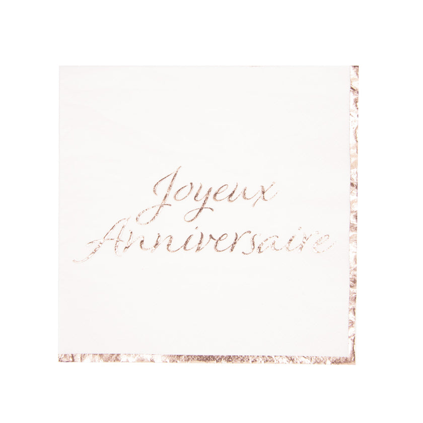 SERVIETTES 33X33CM JOYEUX ANNIVERSAIRE ROSE GOLD X 16