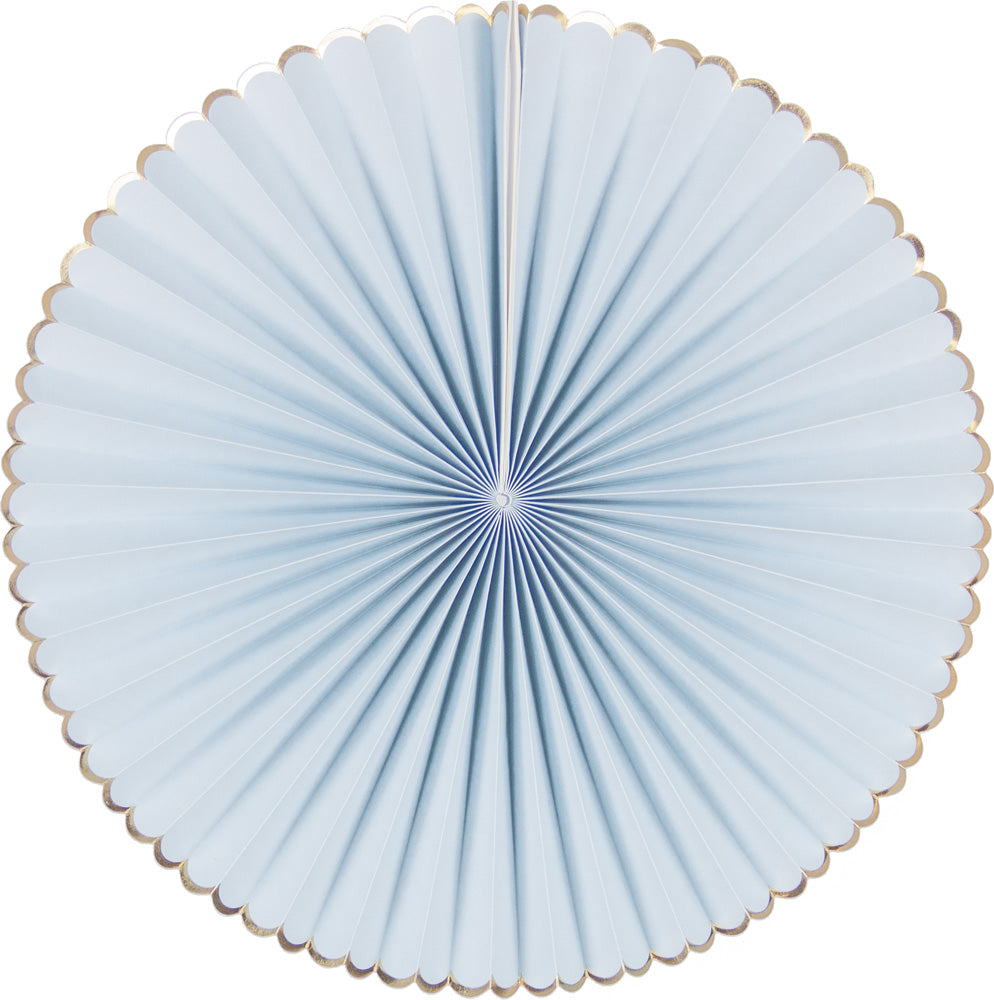 SET DE 3 EVENTAILS BLEU PASTEL ET OR