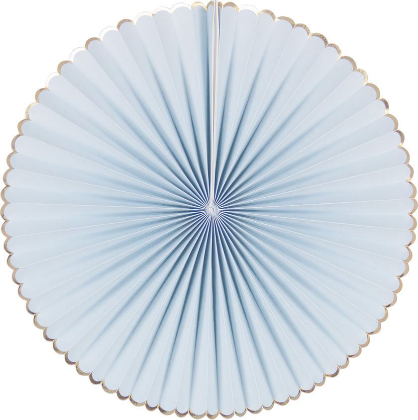 SET DE 3 EVENTAILS BLEU PASTEL ET OR