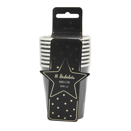 GOBELETS FESTONNES 200ML NOIRS ET OR X 8