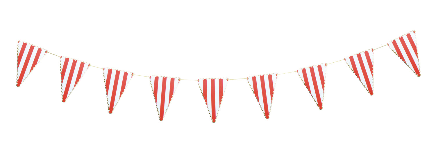 GUIRLANDE FANIONS FESTONNES ROUGE RAYE BLANC ET OR