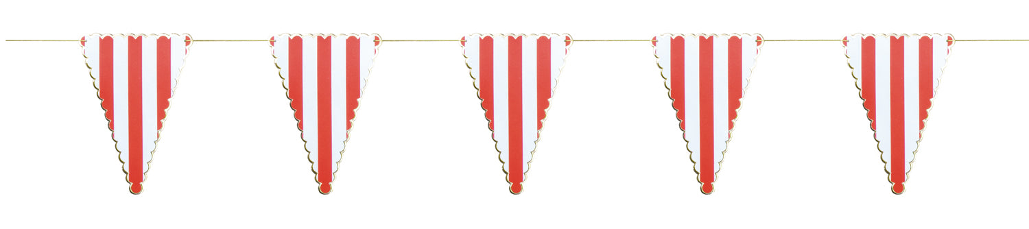 GUIRLANDE FANIONS FESTONNES ROUGE RAYE BLANC ET OR