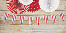 GUIRLANDE FANIONS FESTONNES ROUGE RAYE BLANC ET OR
