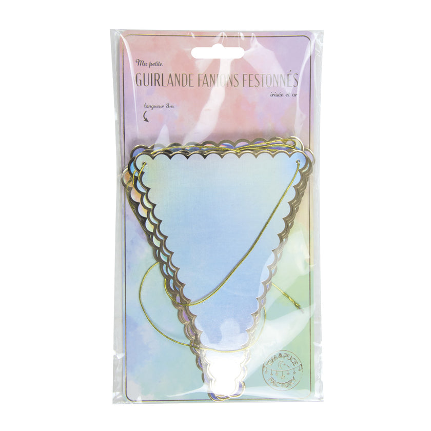 GUIRLANDE FANIONS FESTONNES IRISES ET OR