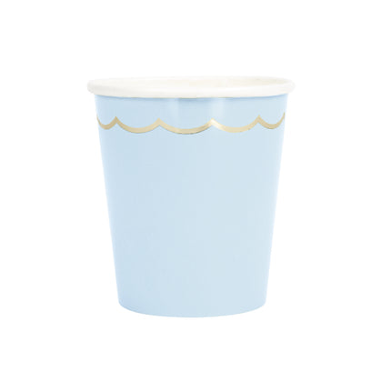 GOBELETS FESTONNES 200ML BLEU PASTEL ET OR X 8