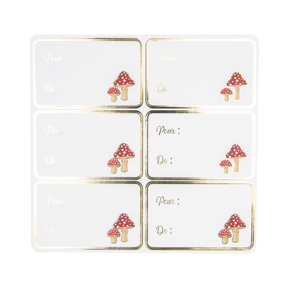 ETIQUETTES CADEAUX ADHESIVES CHAMPIGNONS X 12