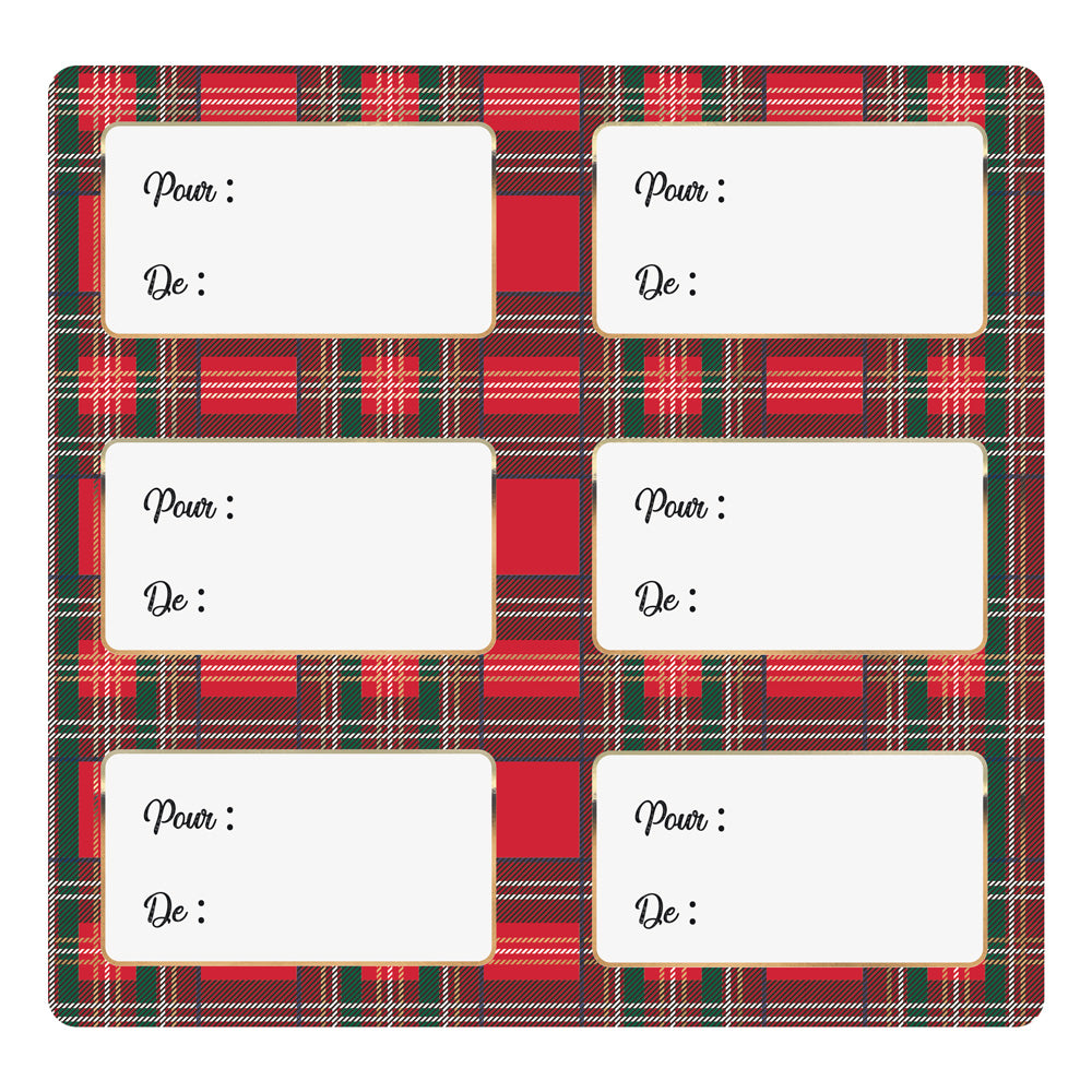 ETIQUETTES CADEAUX ADHESIVES TARTAN X 12