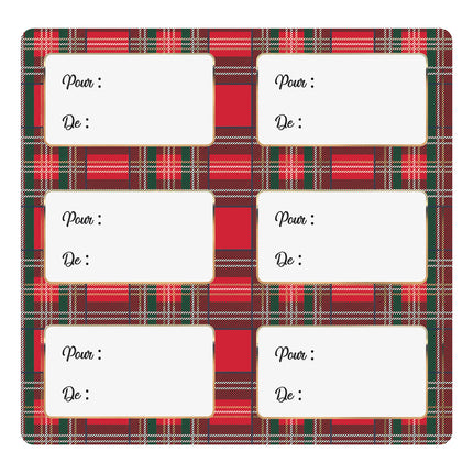 ETIQUETTES CADEAUX ADHESIVES TARTAN X 12