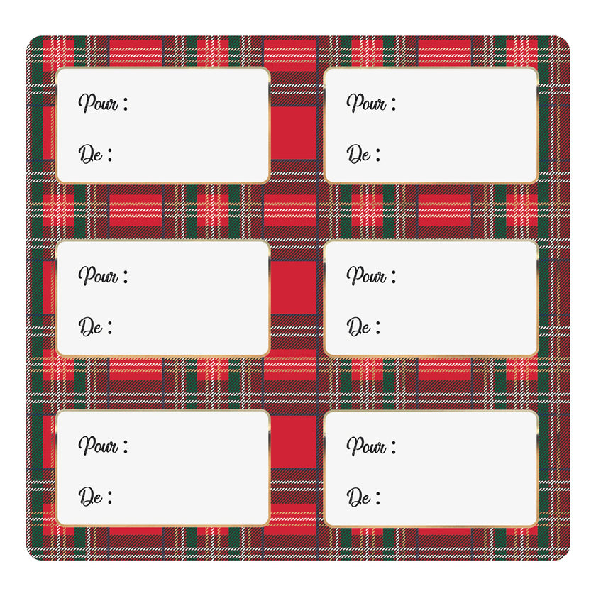 ETIQUETTES CADEAUX ADHESIVES TARTAN X 12