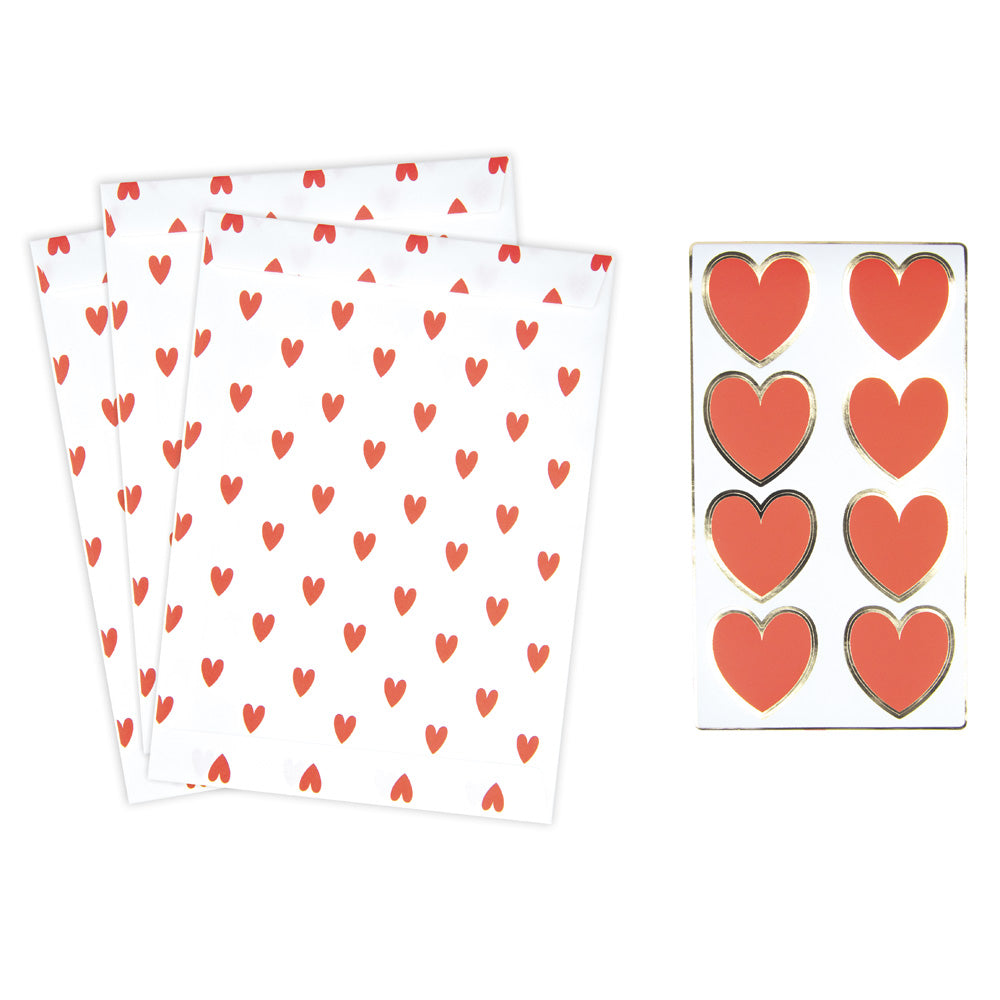 POCHETTES PAPIER PETITS COEURS ROUGES X 8PCS